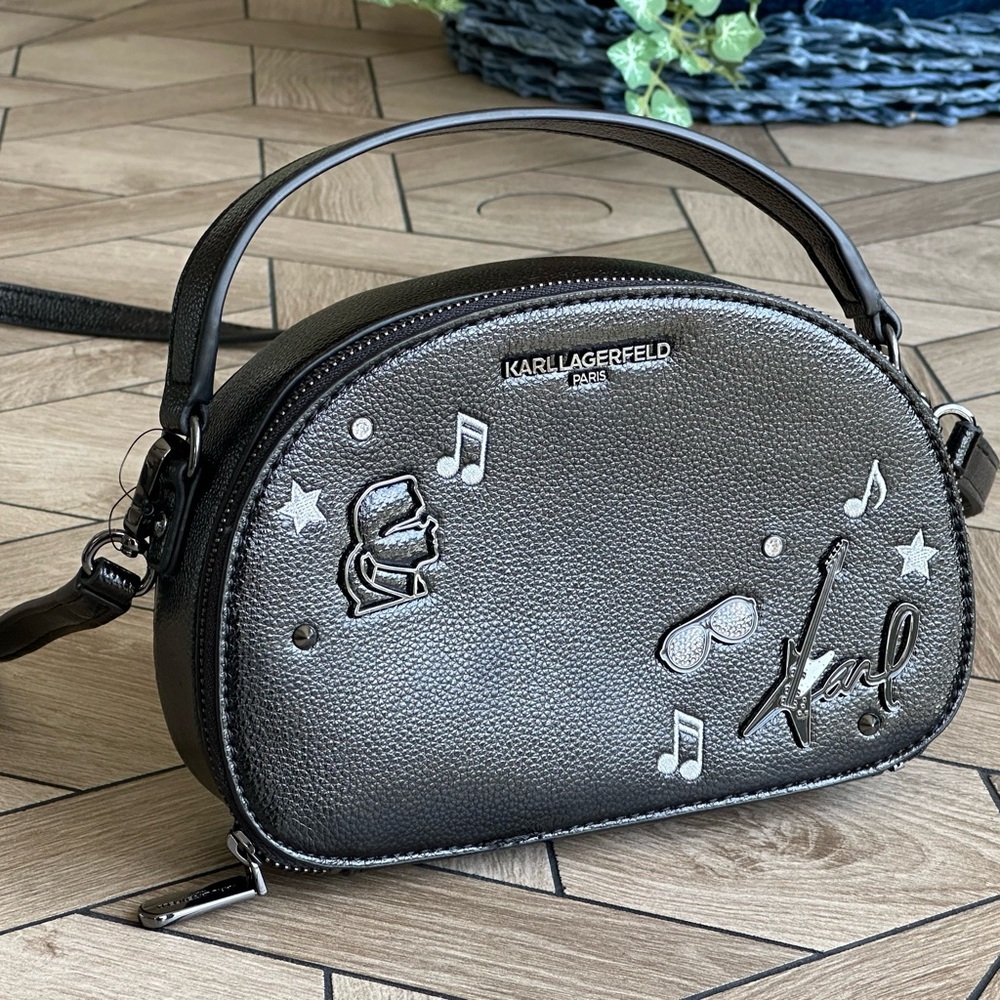 Karl Lagerfeld Textured Black Leather Crossbody Bag - Picture 11 of 12